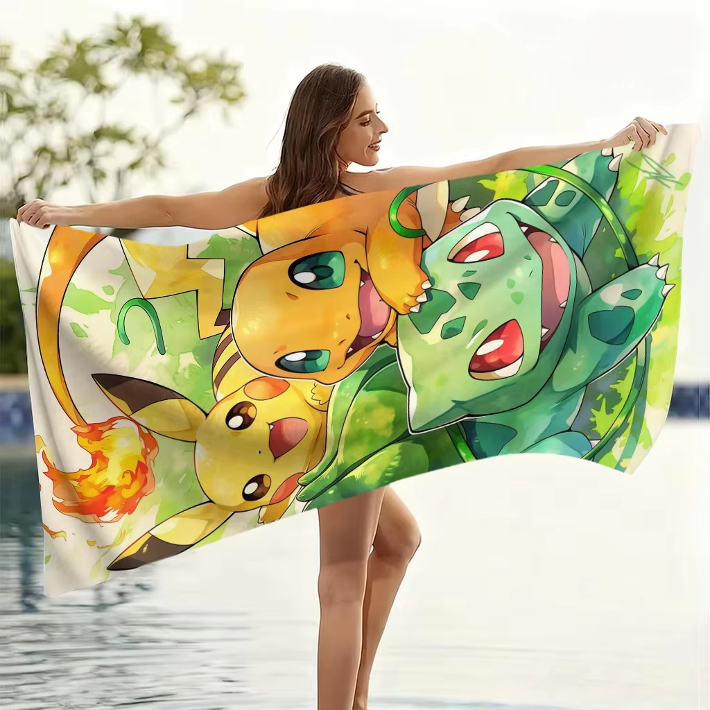 P-포켓몬 스타터즈 애니메이션 비치 타월, 피카추 샤르 - Beach Towel Large 리뷰 및 가격