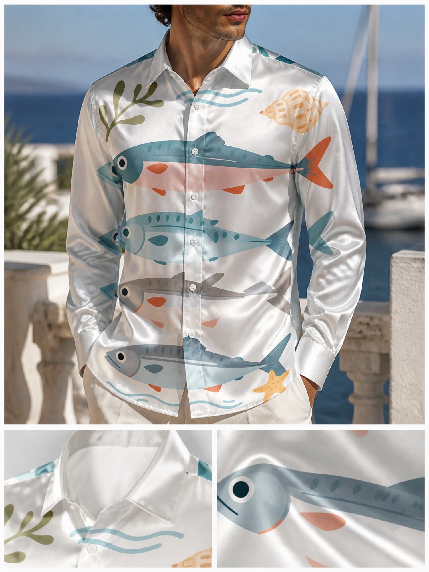 남성용 고급 새틴 긴팔 칼라 셔츠 부드럽고 윤기나는 드 - Resort Shirt Floral 리뷰 및 가격