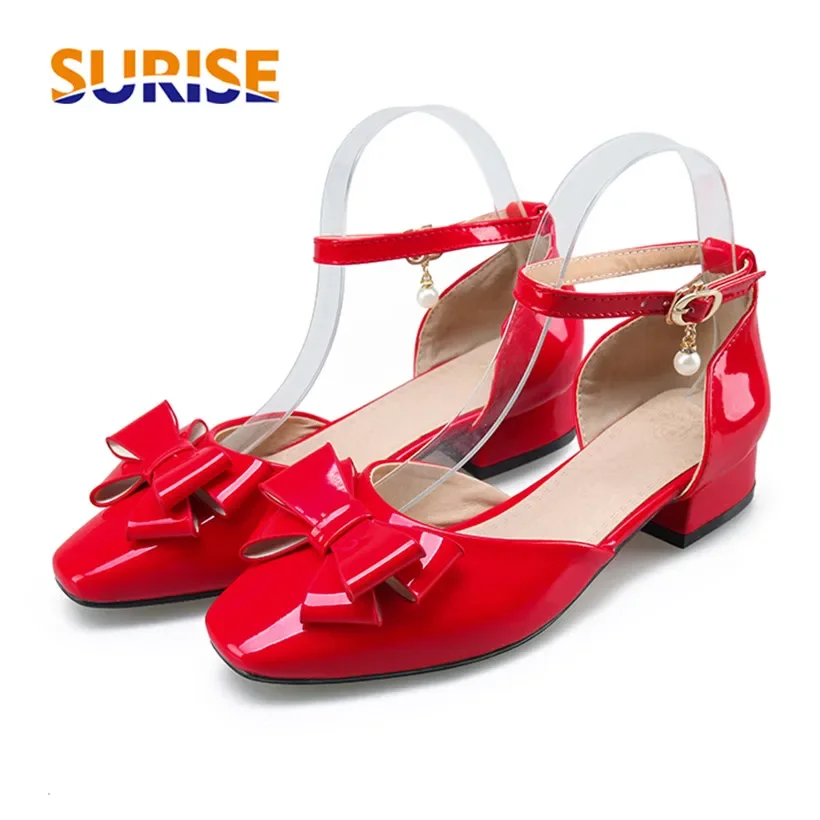 빅 사이즈 여성용 보타이 펌프스 라운드 토 로우 블록  - Casual Sandal Leather 리뷰 및 가격